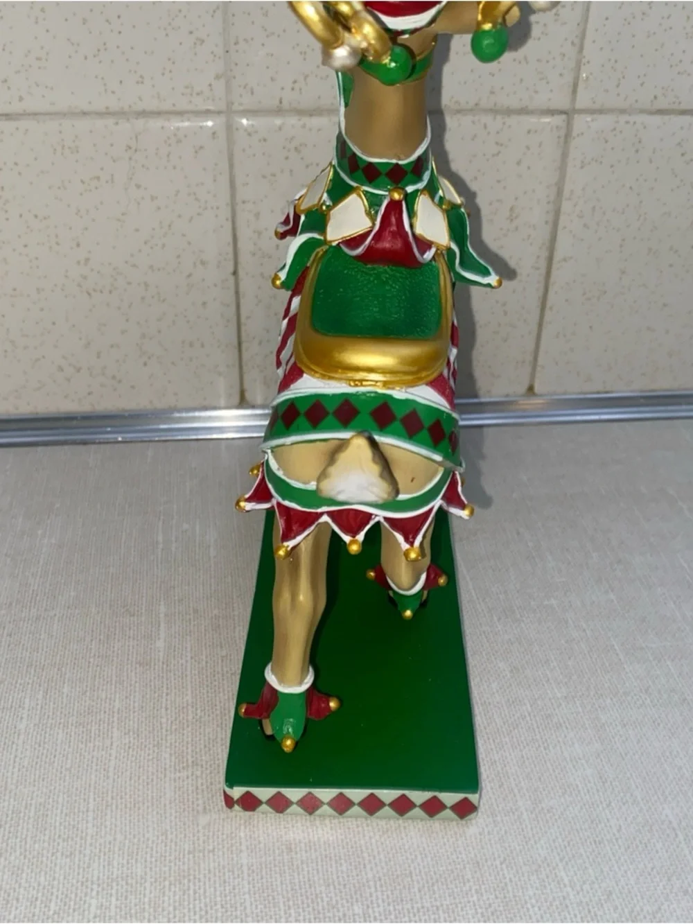 Festive Gold-Antler Reindeer‎ Holiday Figurine - Green & Red